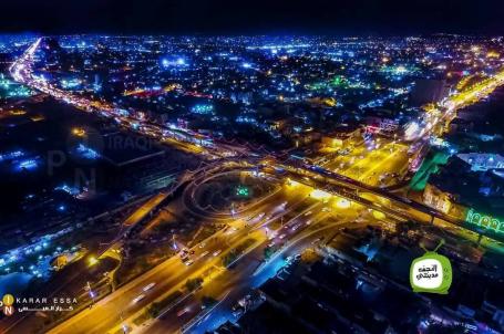 صورة جوية لمدينة النجف الاشرف وتظهر مجسرات ثورة العشرين